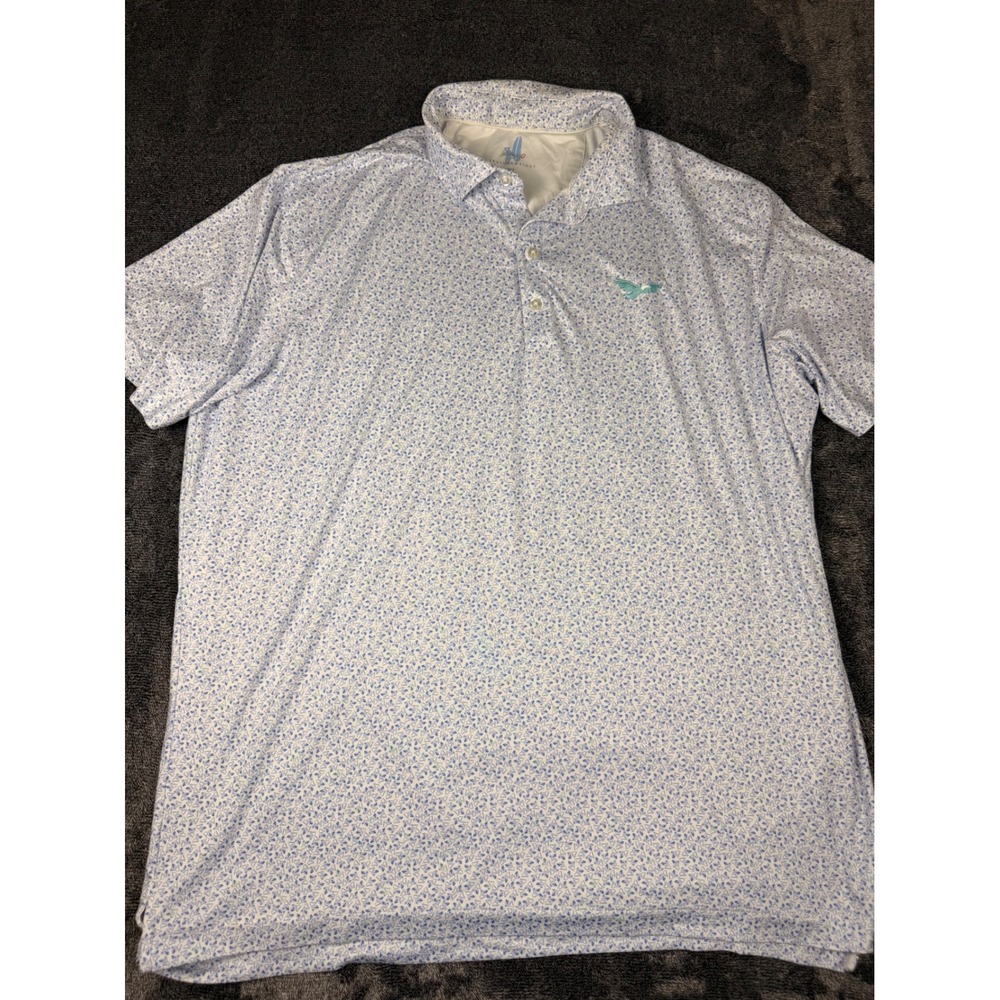 Johnnie-O Featherweight Polo Shirt Mens XL Blue White Floral Performance UPF 50